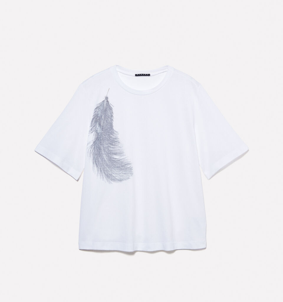 White t-shirt with feather print - women's short sleeve t-shirts - White | Sisley image number 6